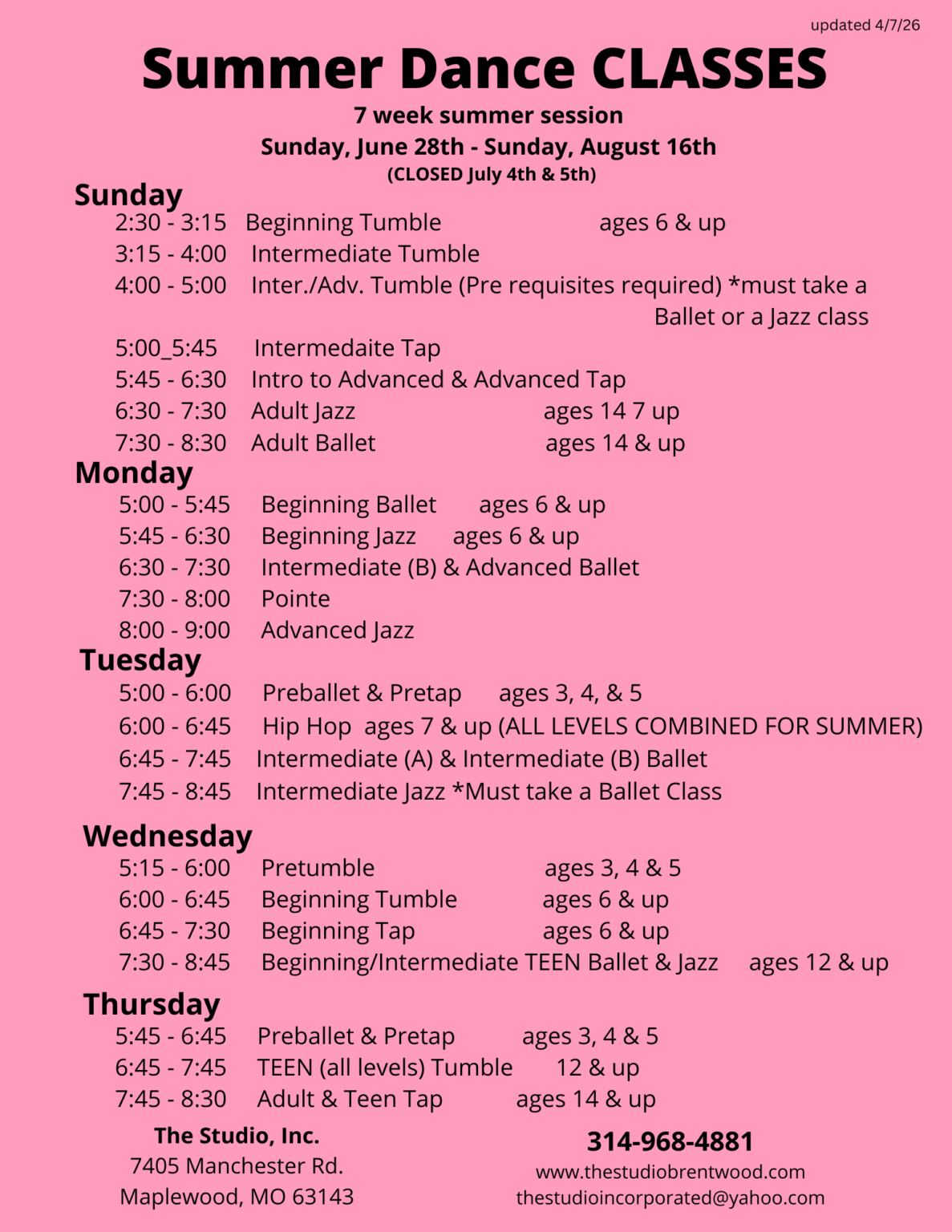 Summer Programs - The Studio Inc.